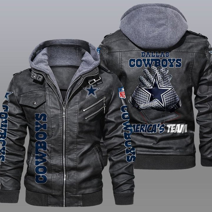 Dallas Cowboys Premium & Ultra-Thick Leather Jacket with Fleece Hood 09