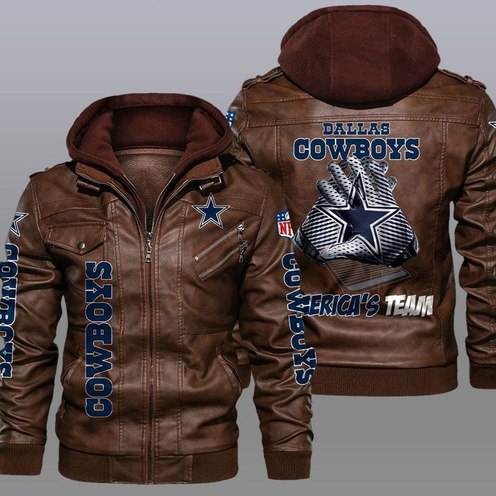 Dallas Cowboys Premium & Ultra-Thick Leather Jacket with Fleece Hood 09