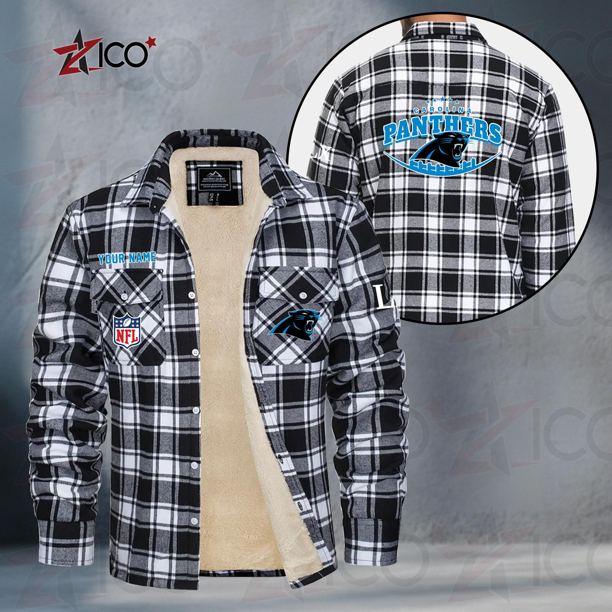 Carolina Panthers Fleece Flannel Plaid Jacket MN05