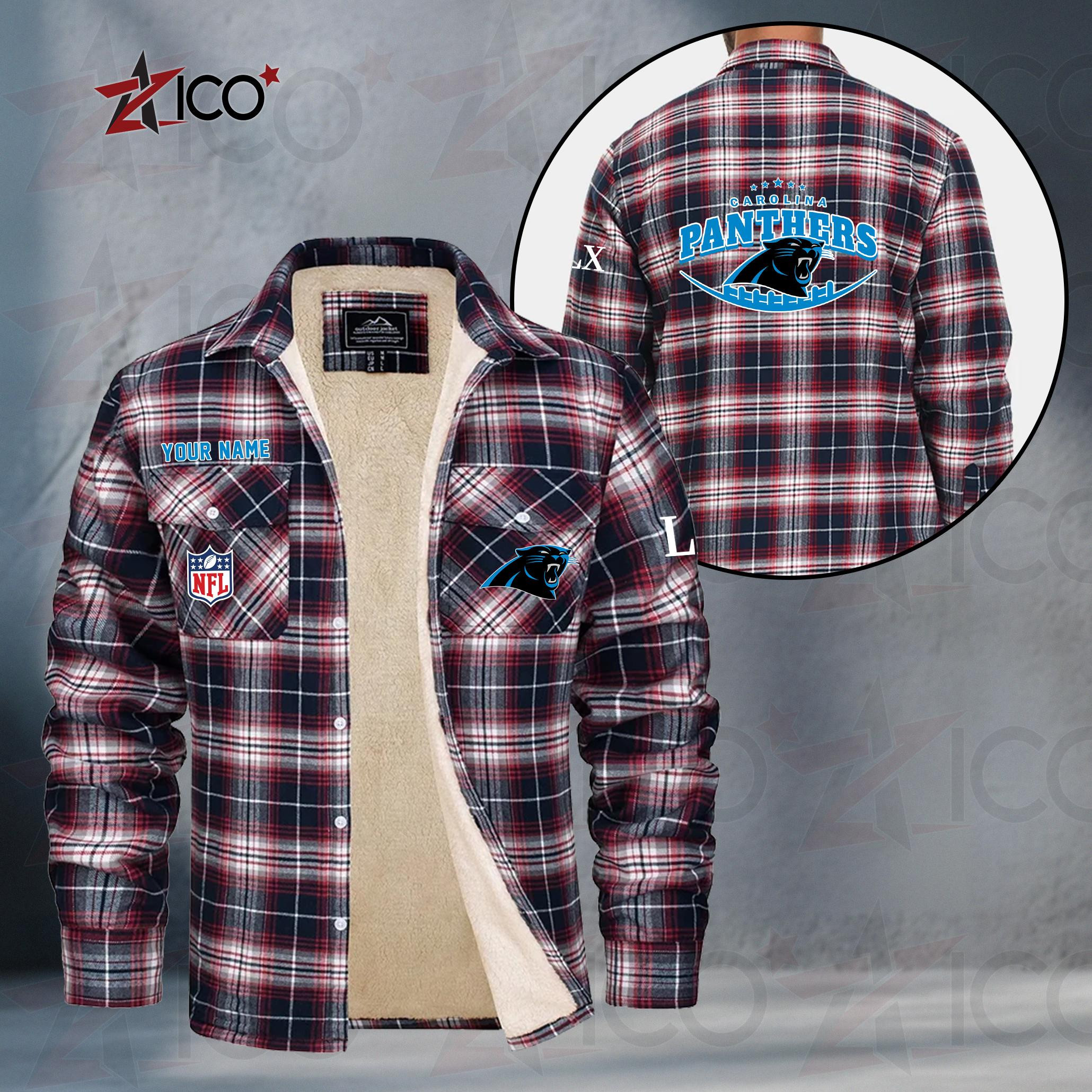 Carolina Panthers Fleece Flannel Plaid Jacket MN05