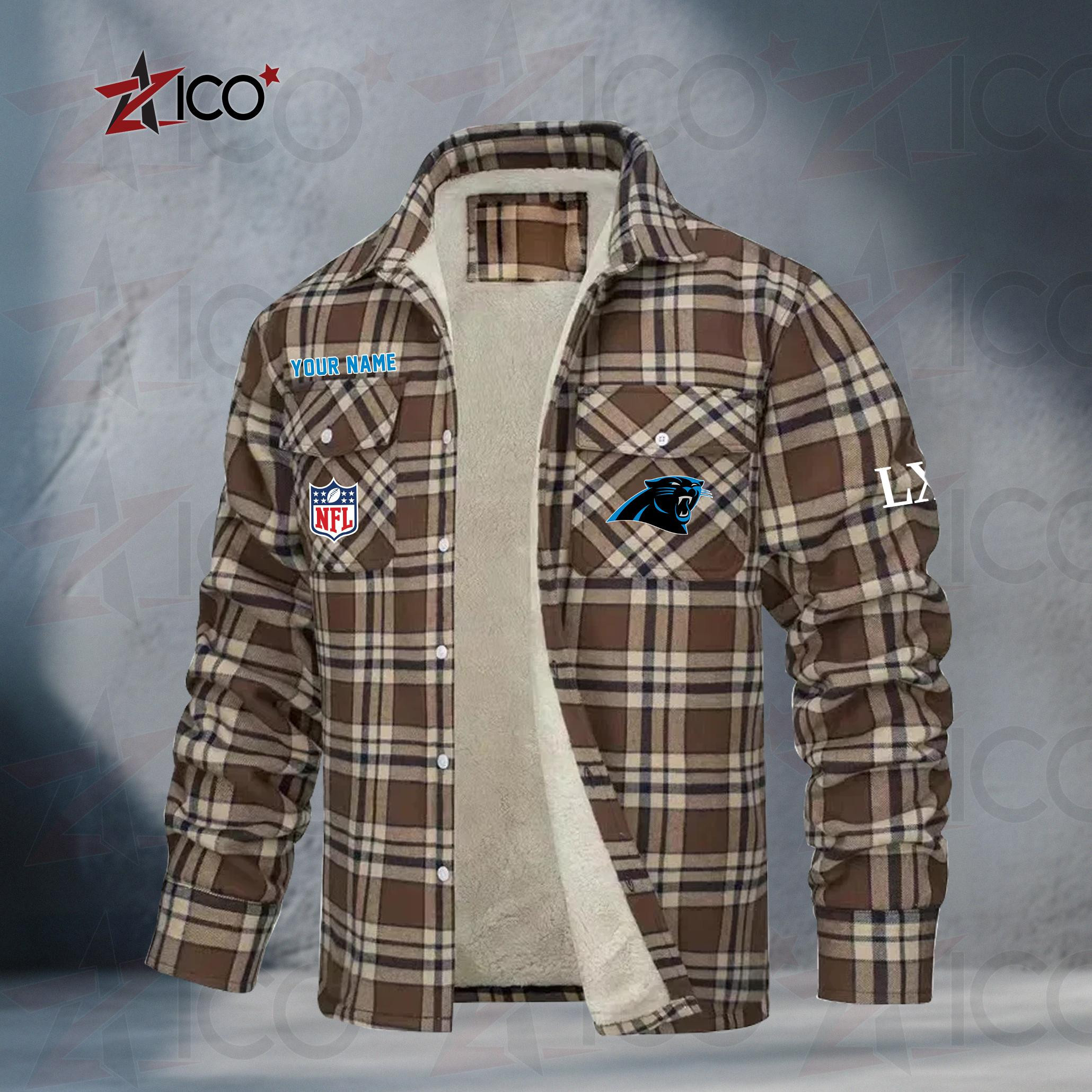 Carolina Panthers Fleece Flannel Plaid Jacket MN05