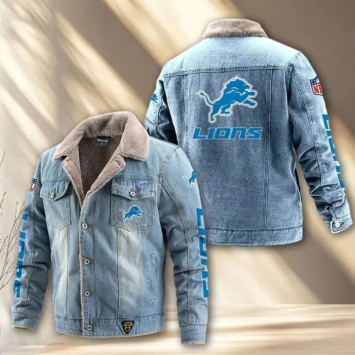 Detroit Lions Fleece Lined Denim Jacket PURDJ011