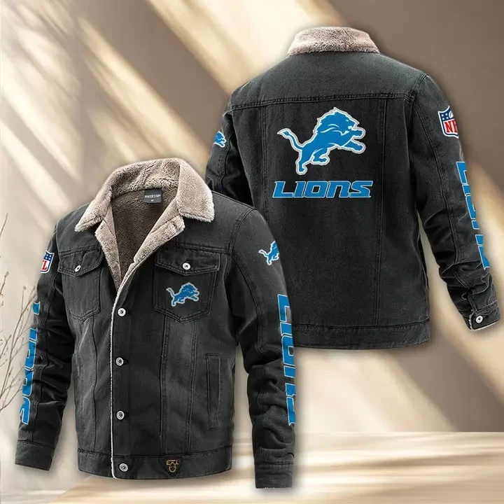 Detroit Lions Fleece Lined Denim Jacket PURDJ011