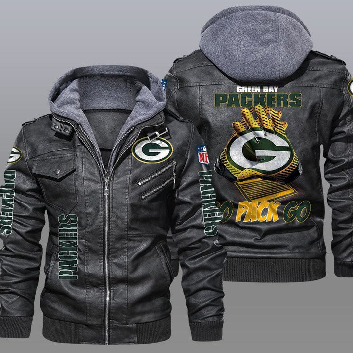Green Bay Packers Premium & Ultra-Thick Leather Jacket with Fleece Hood 12