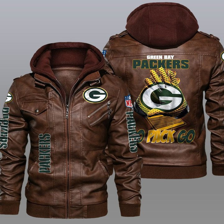 Green Bay Packers Premium & Ultra-Thick Leather Jacket with Fleece Hood 12