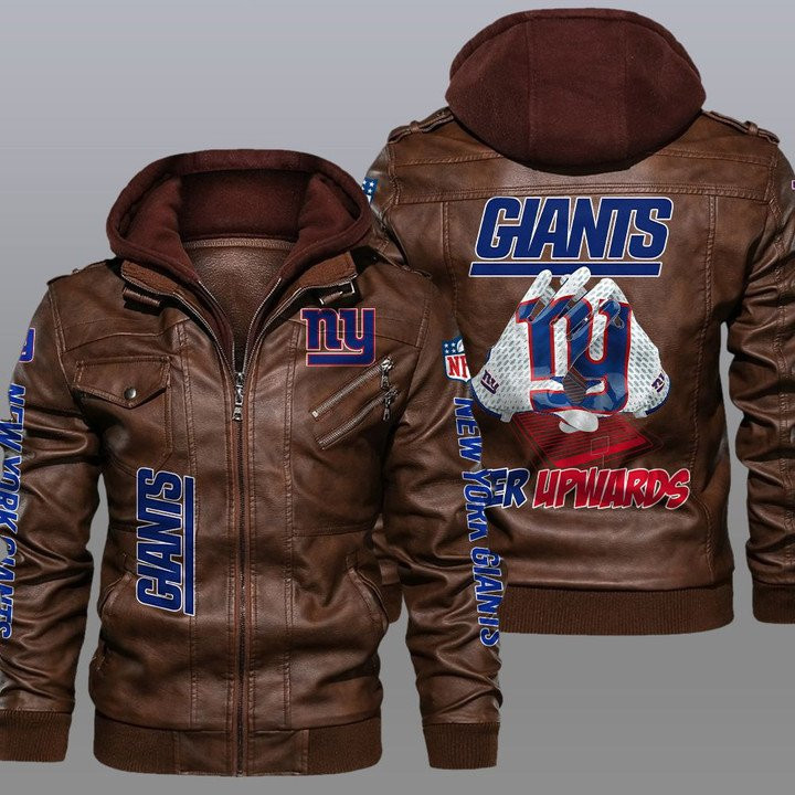 New York Giants Premium & Ultra-Thick Leather Jacket with Fleece Hood 24
