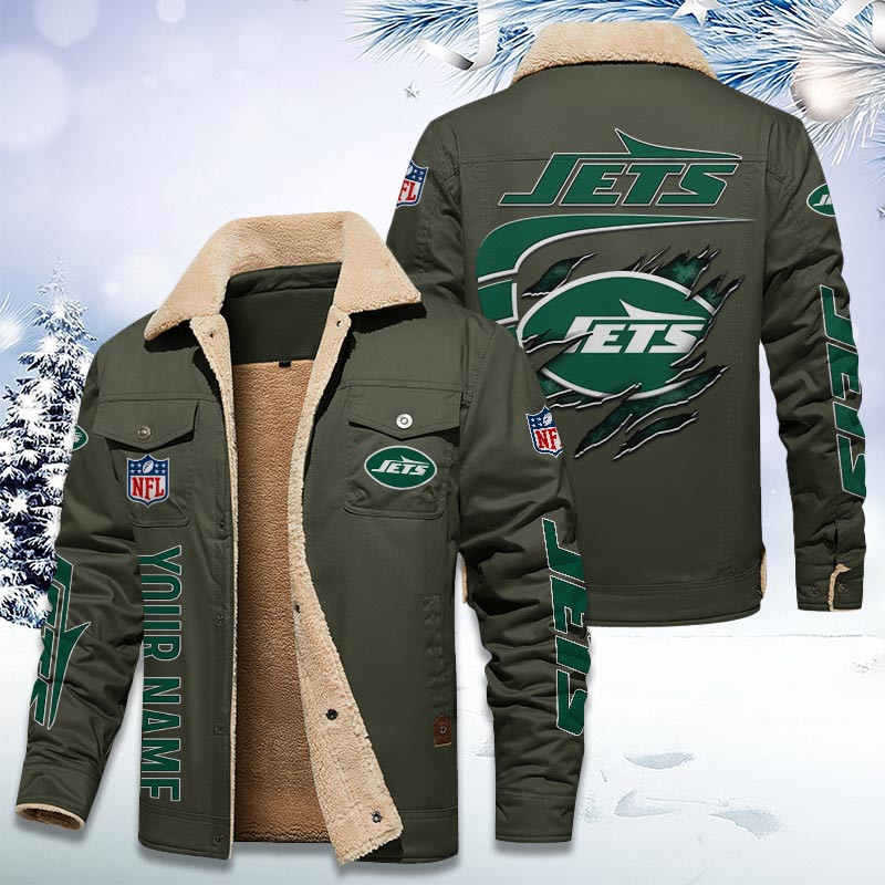 New York Jets Personalized Sherpa Fleece Trucker Jacket DMHL1042