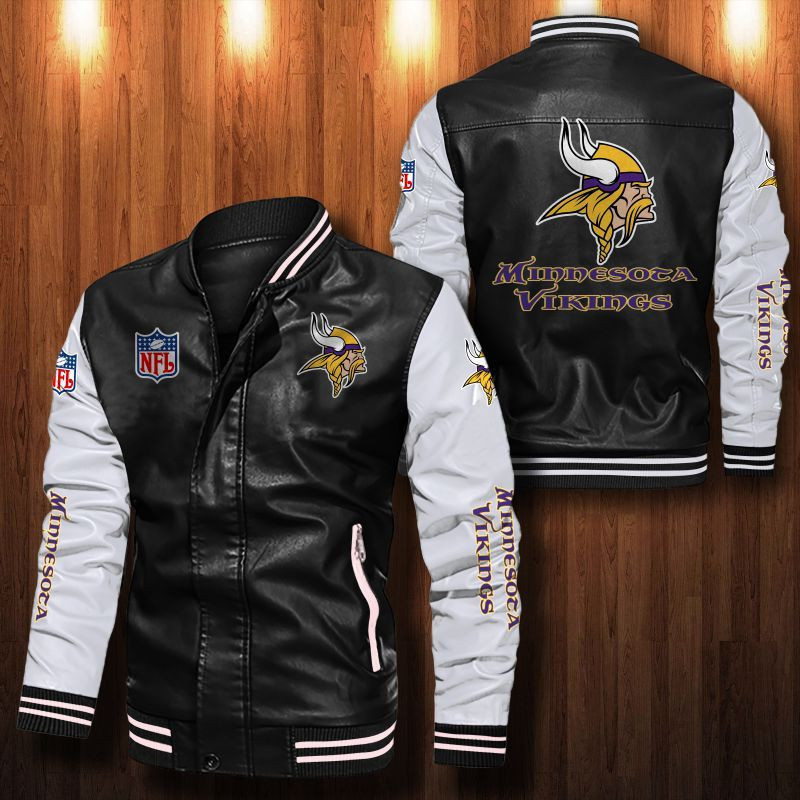 Signature Series Leather Jacket — Plush Sherpa Lining Minnesota Vikings HVKE1027