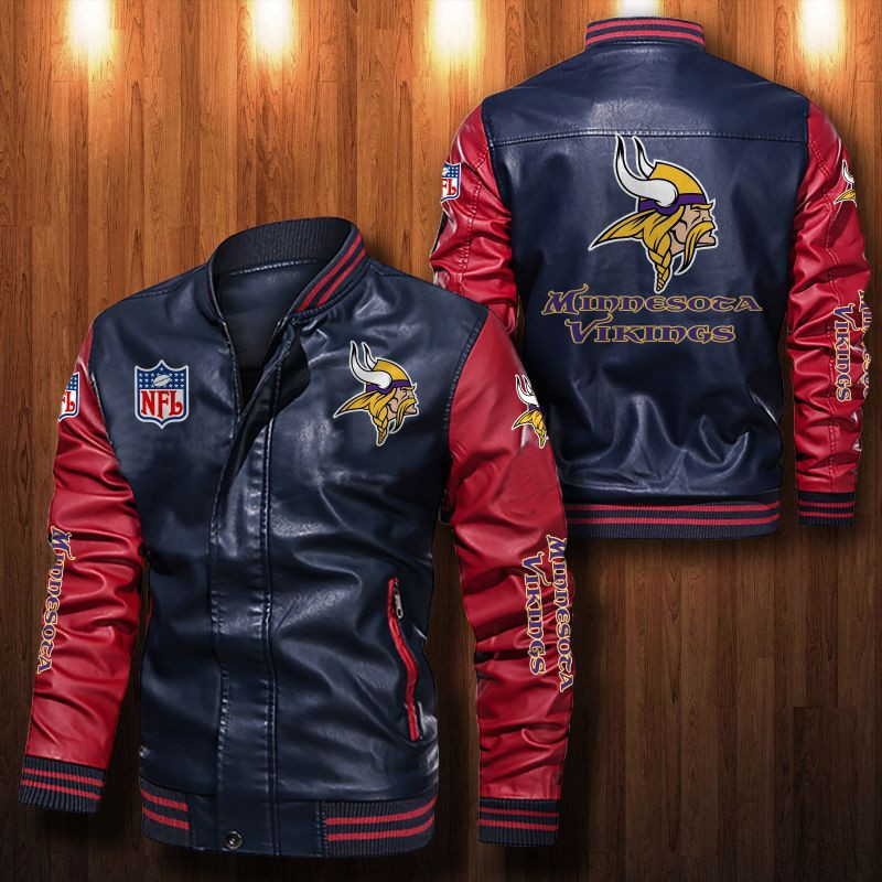 Signature Series Leather Jacket — Plush Sherpa Lining Minnesota Vikings HVKE1027