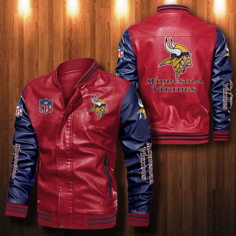 Signature Series Leather Jacket — Plush Sherpa Lining Minnesota Vikings HVKE1027