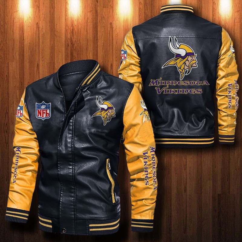 Signature Series Leather Jacket — Plush Sherpa Lining Minnesota Vikings HVKE1027