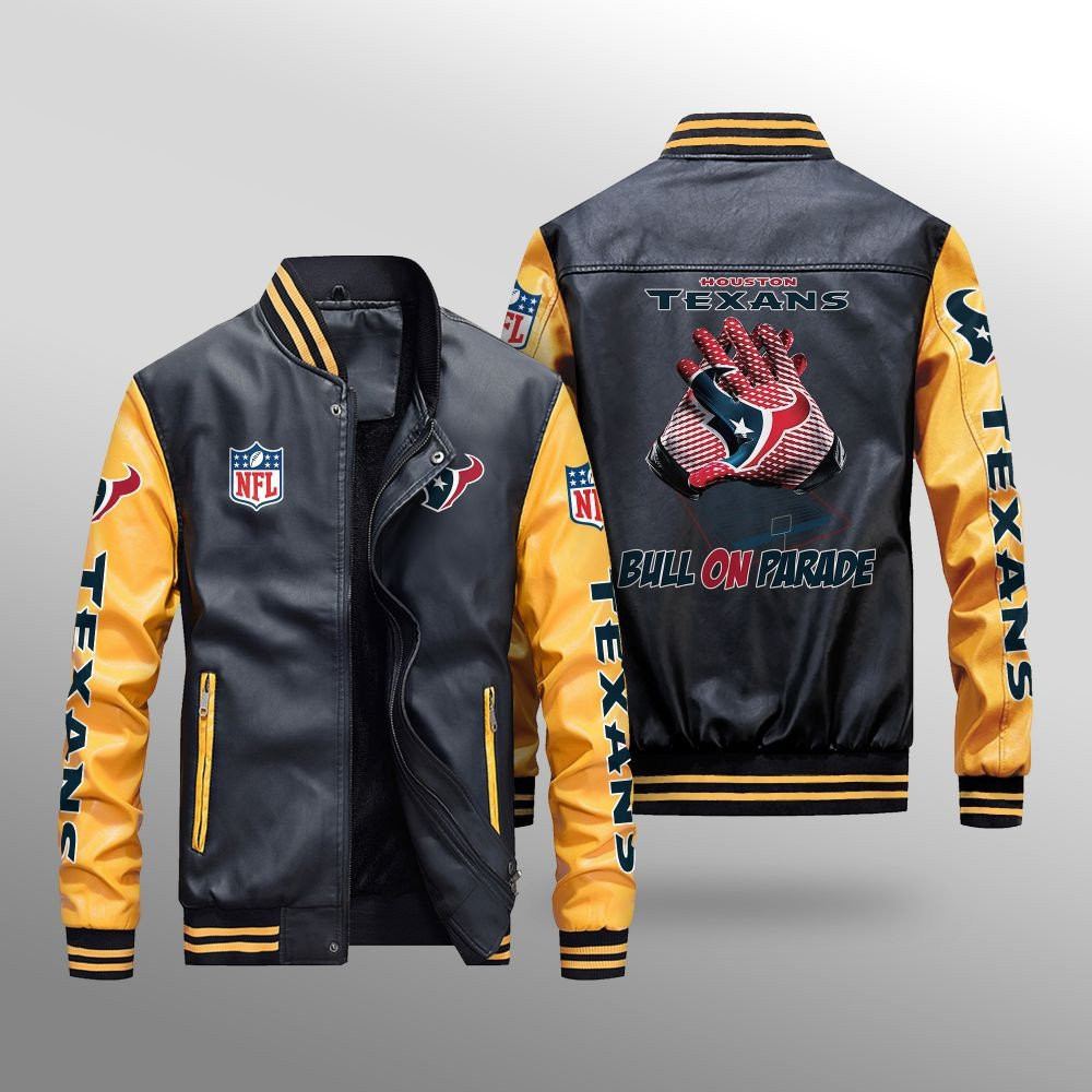 Houston Texans Premium Fleece-Lined Leather Bomber Jacket BG26