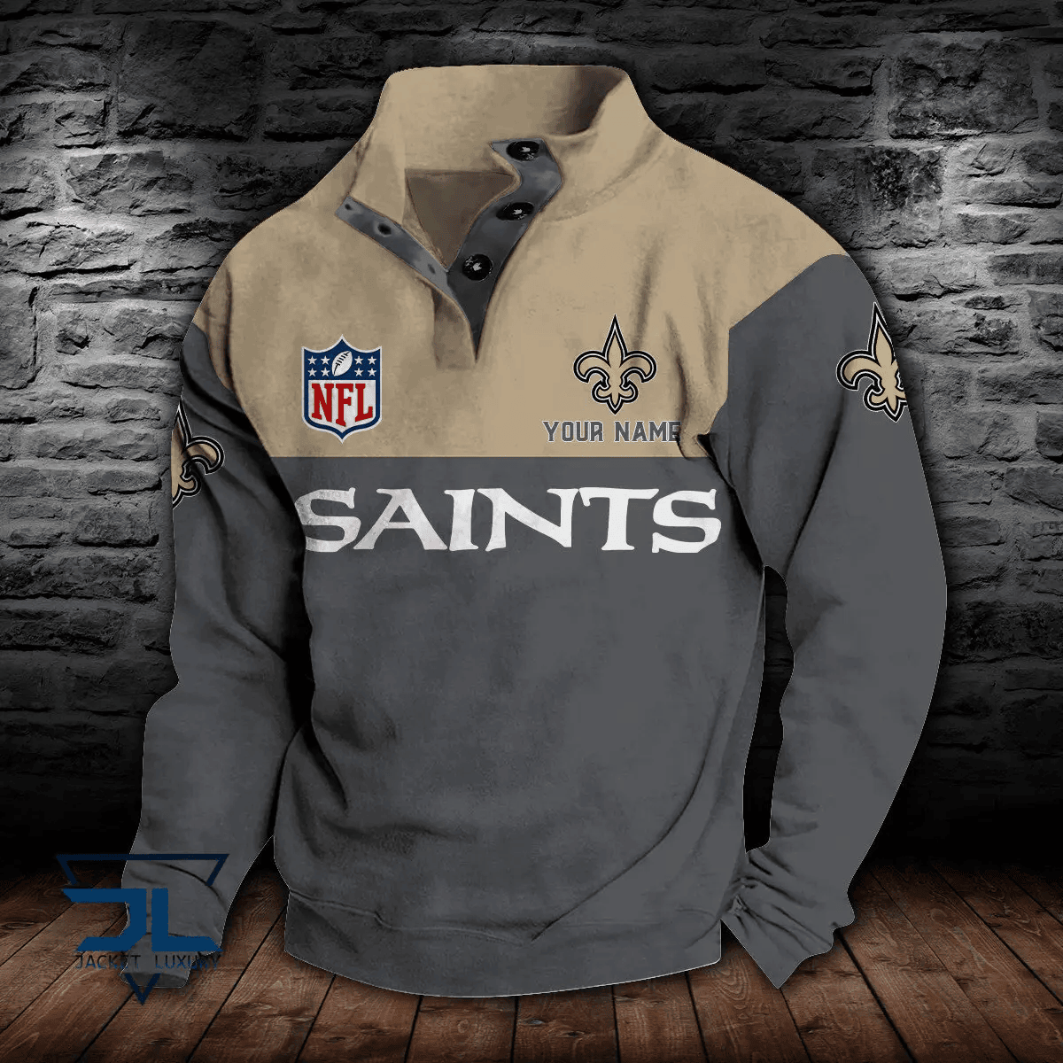 New Orleans Saints Premium Stand-Collar Game-Day Pullover - Engineered Warmth & Personalized Name S9DBSCH023