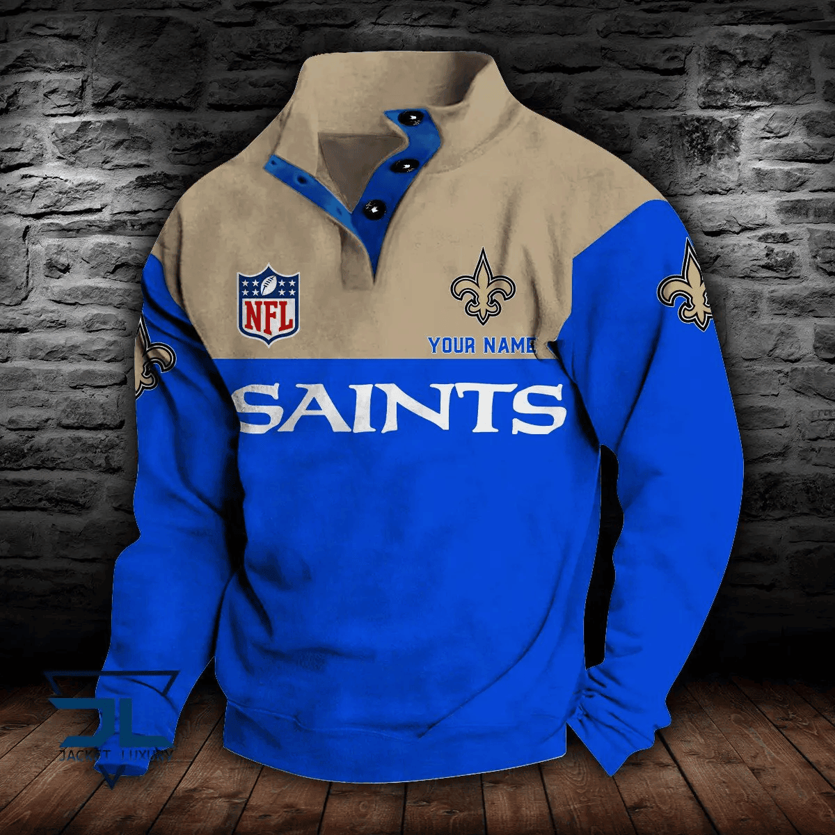New Orleans Saints Premium Stand-Collar Game-Day Pullover - Engineered Warmth & Personalized Name S9DBSCH023
