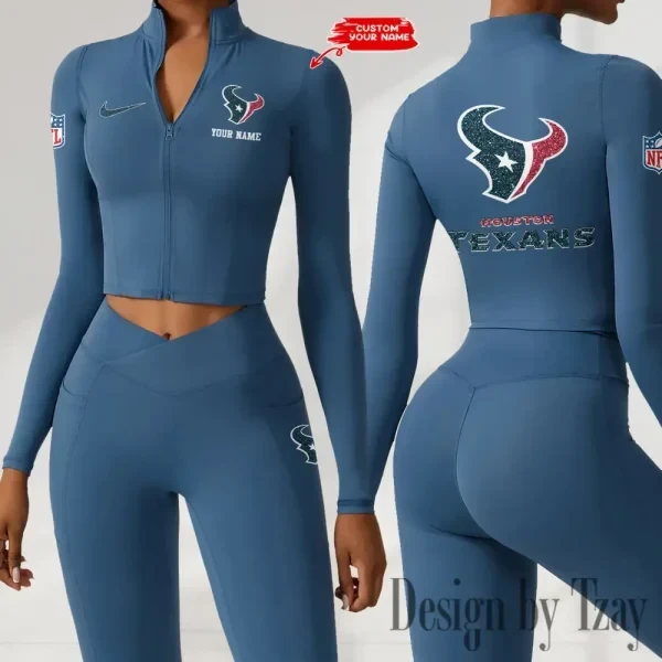 Houston Texans Zipper Sports Top Women Gym Long Sleeve for Fitness SPTZSTW114