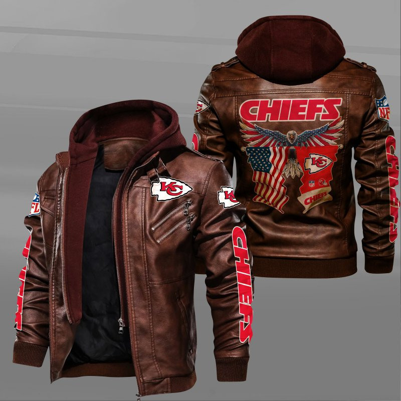 Kansas City Chiefs HVKC7227 - Premium & Ultra-Thick Leather Jacket with Fleece Hood