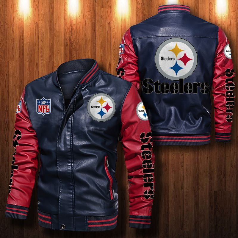 Signature Series Leather Jacket — Plush Sherpa Lining Pittsburgh Steelers HVKE1034