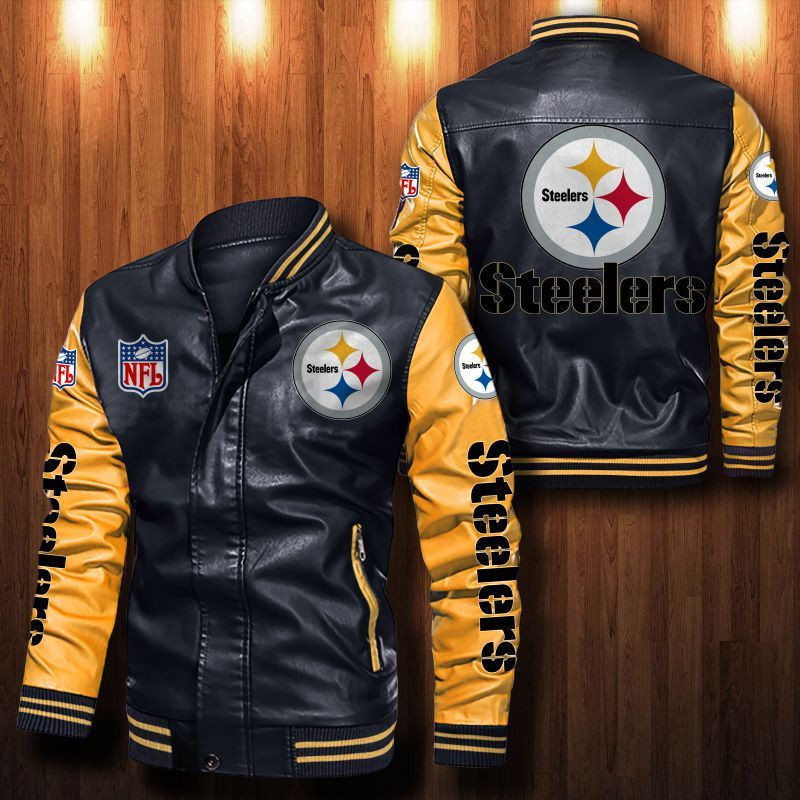 Signature Series Leather Jacket — Plush Sherpa Lining Pittsburgh Steelers HVKE1034