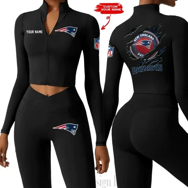New England Patriots Women Activewear Set 2 Piece Crop Jacket and High Waist Leggings SPTZSTW252
