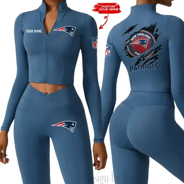 New England Patriots Women Activewear Set 2 Piece Crop Jacket and High Waist Leggings SPTZSTW252