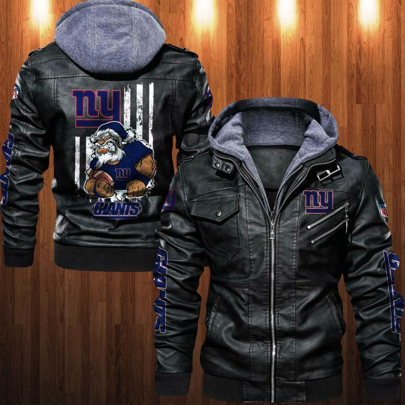 New York Giants HVKC1816 - Premium & Ultra-Thick Leather Jacket with Fleece Hood