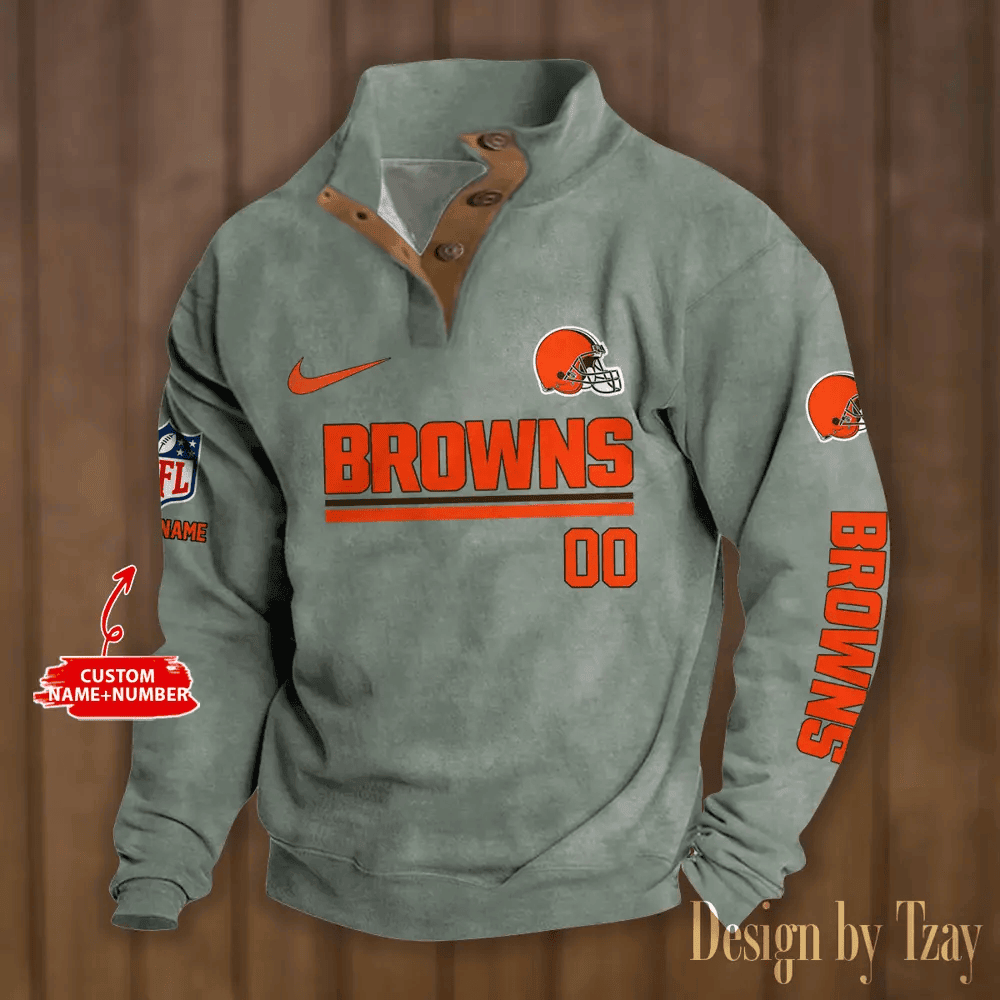 Cleveland Browns Premium Stand-Collar Game-Day Pullover - Engineered Warmth & Personalized Name S9DBSCH072