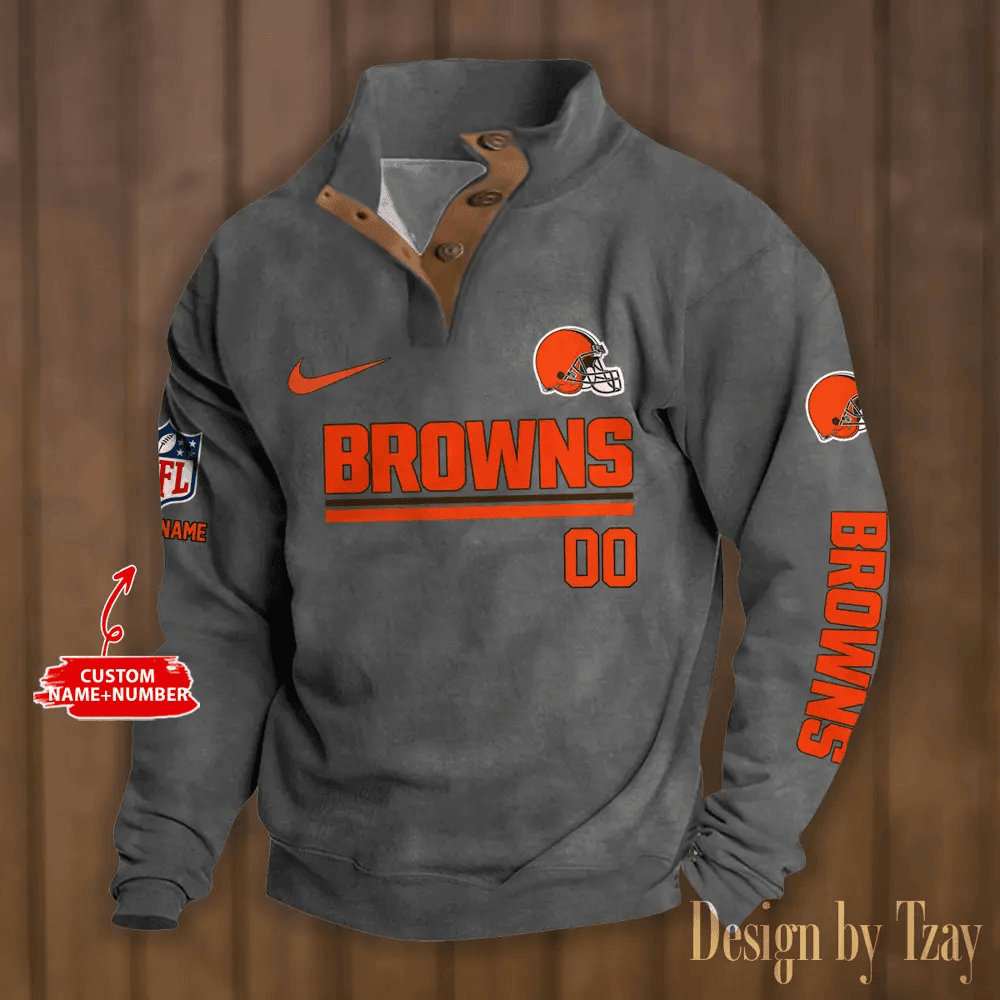 Cleveland Browns Premium Stand-Collar Game-Day Pullover - Engineered Warmth & Personalized Name S9DBSCH072
