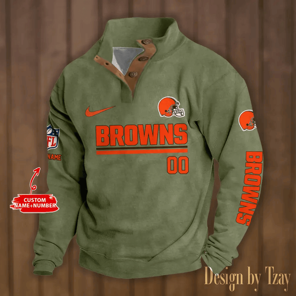 Cleveland Browns Premium Stand-Collar Game-Day Pullover - Engineered Warmth & Personalized Name S9DBSCH072