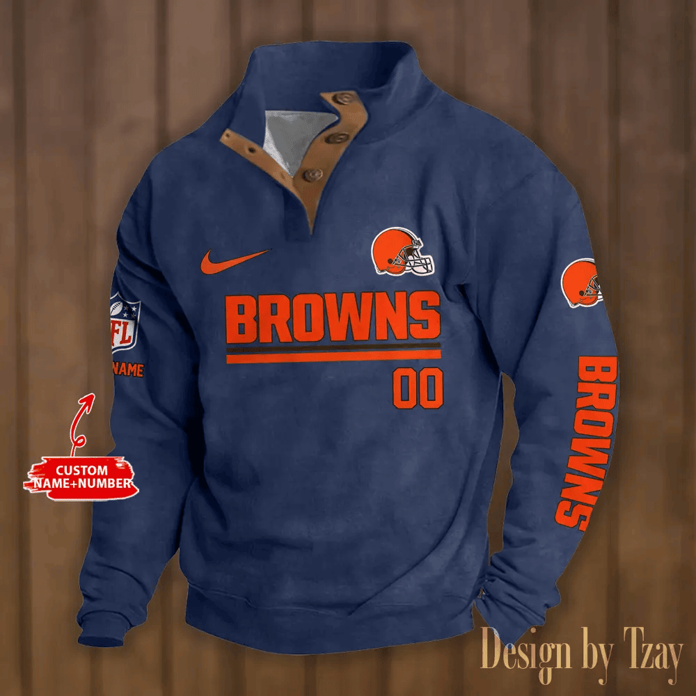 Cleveland Browns Premium Stand-Collar Game-Day Pullover - Engineered Warmth & Personalized Name S9DBSCH072