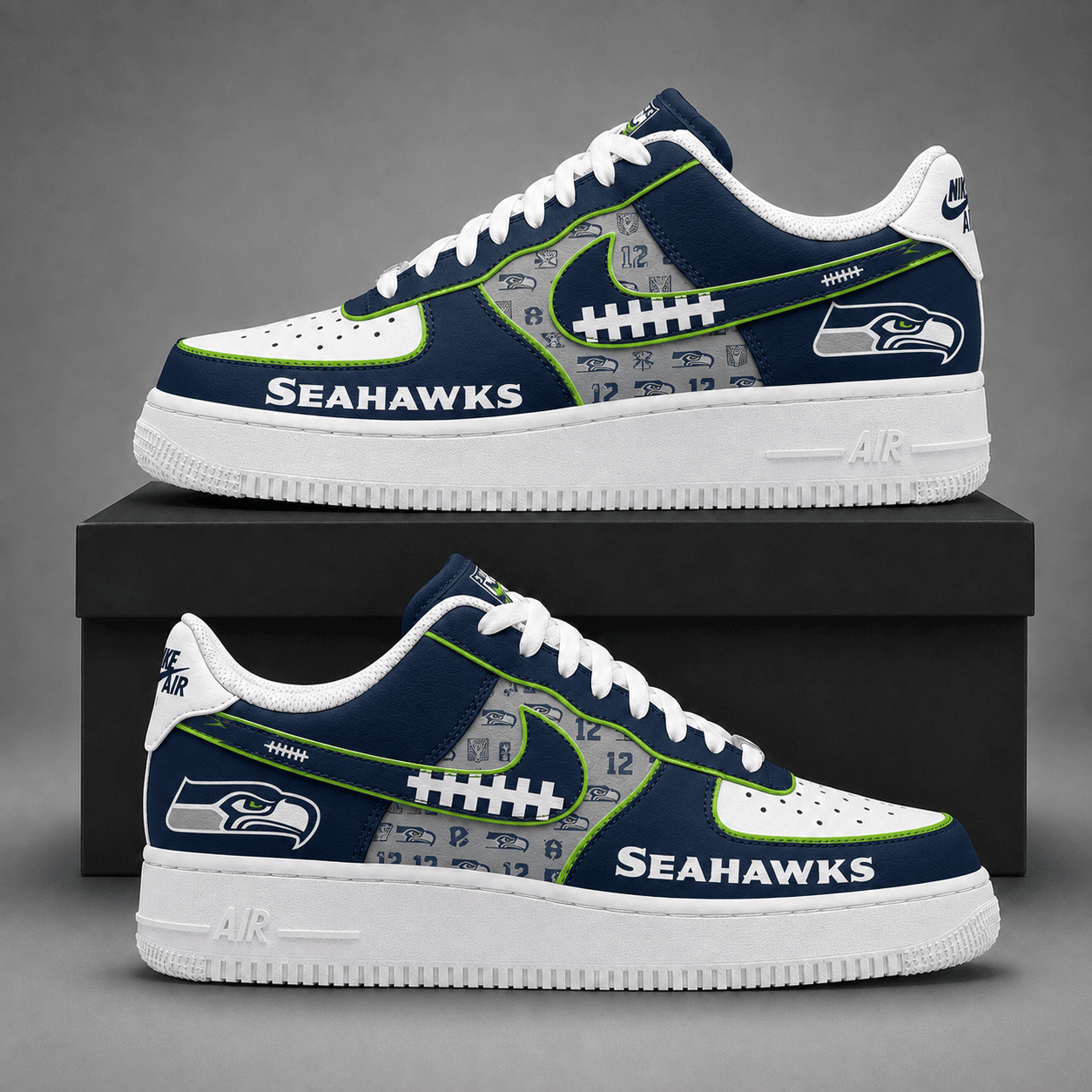 Seattle Seahawks | Premium NFL Fear The Team AF1 Sneakers Personalized - VA37441