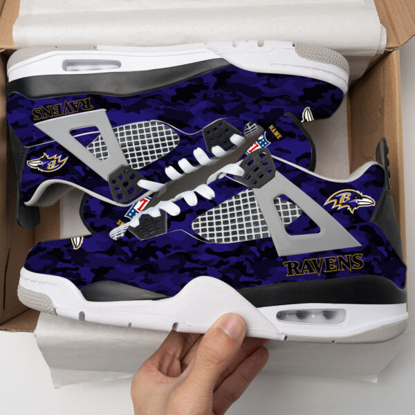 Baltimore Ravens Camo Personalized AJ4 Sneaker BG83