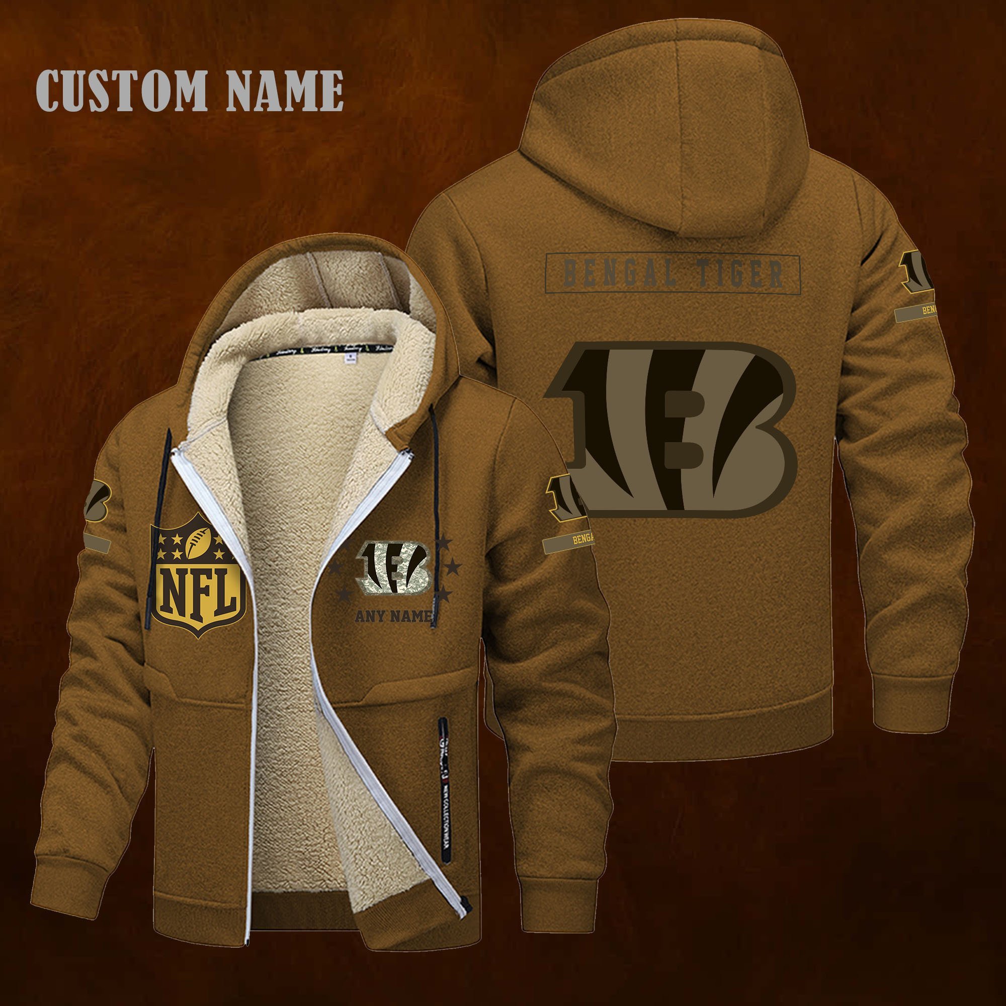Cincinnati Bengals NFL-Lamb Fleece Thick Coat- Custom name 10154094N