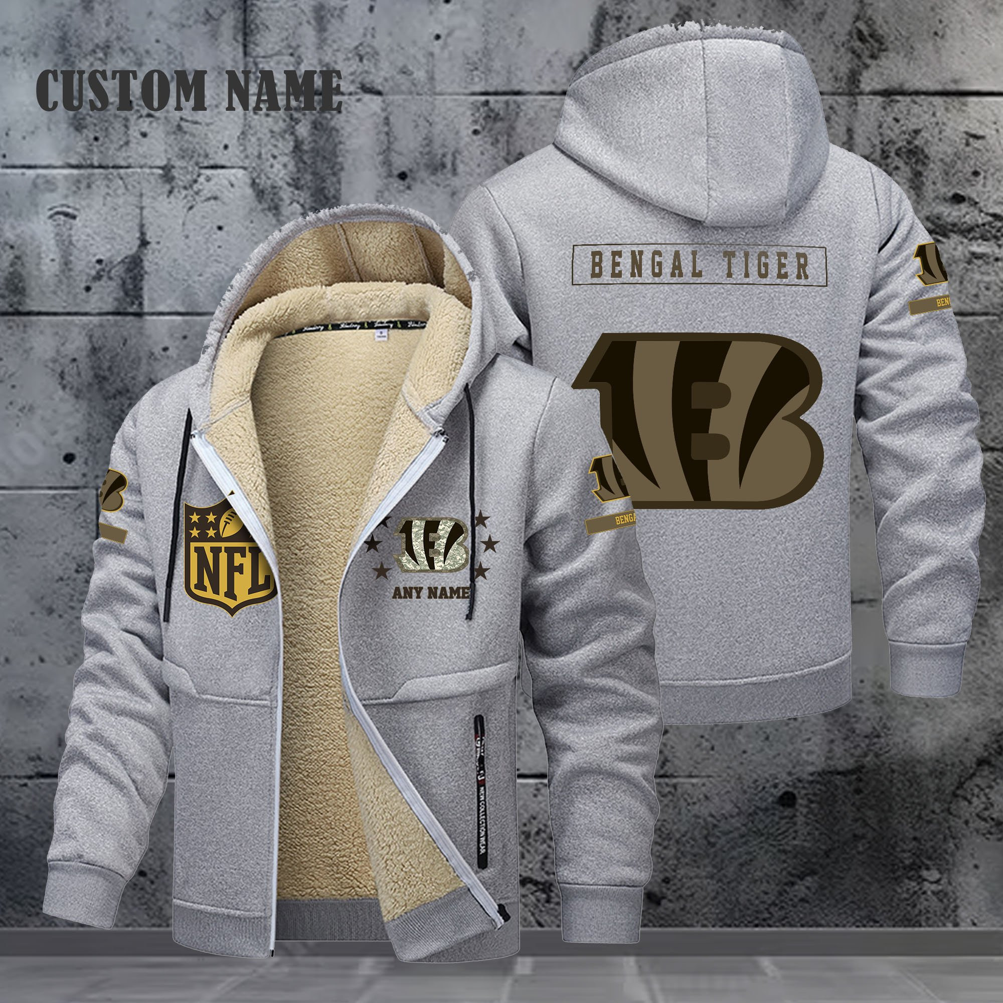 Cincinnati Bengals NFL-Lamb Fleece Thick Coat- Custom name 10154094N