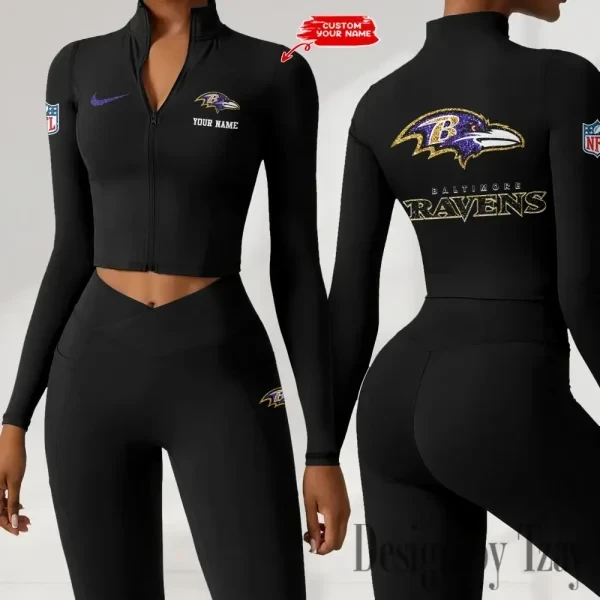 Baltimore Ravens Zipper Sports Top Women Gym Long Sleeve for Fitness SPTZSTW104