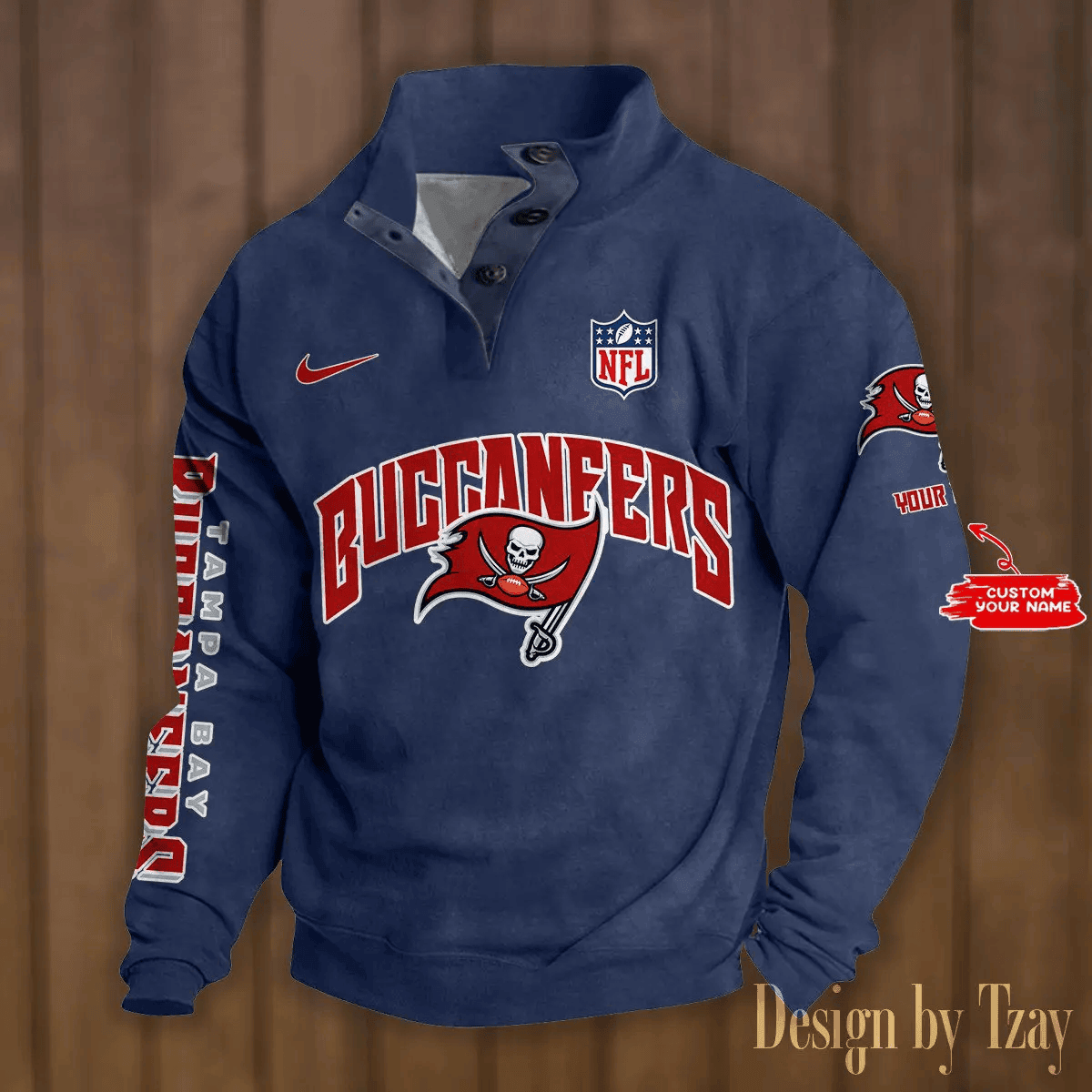 Tampa Bay Buccaneers Premium Stand-Collar Game-Day Pullover - Engineered Warmth & Personalized Name S9DBSCH062