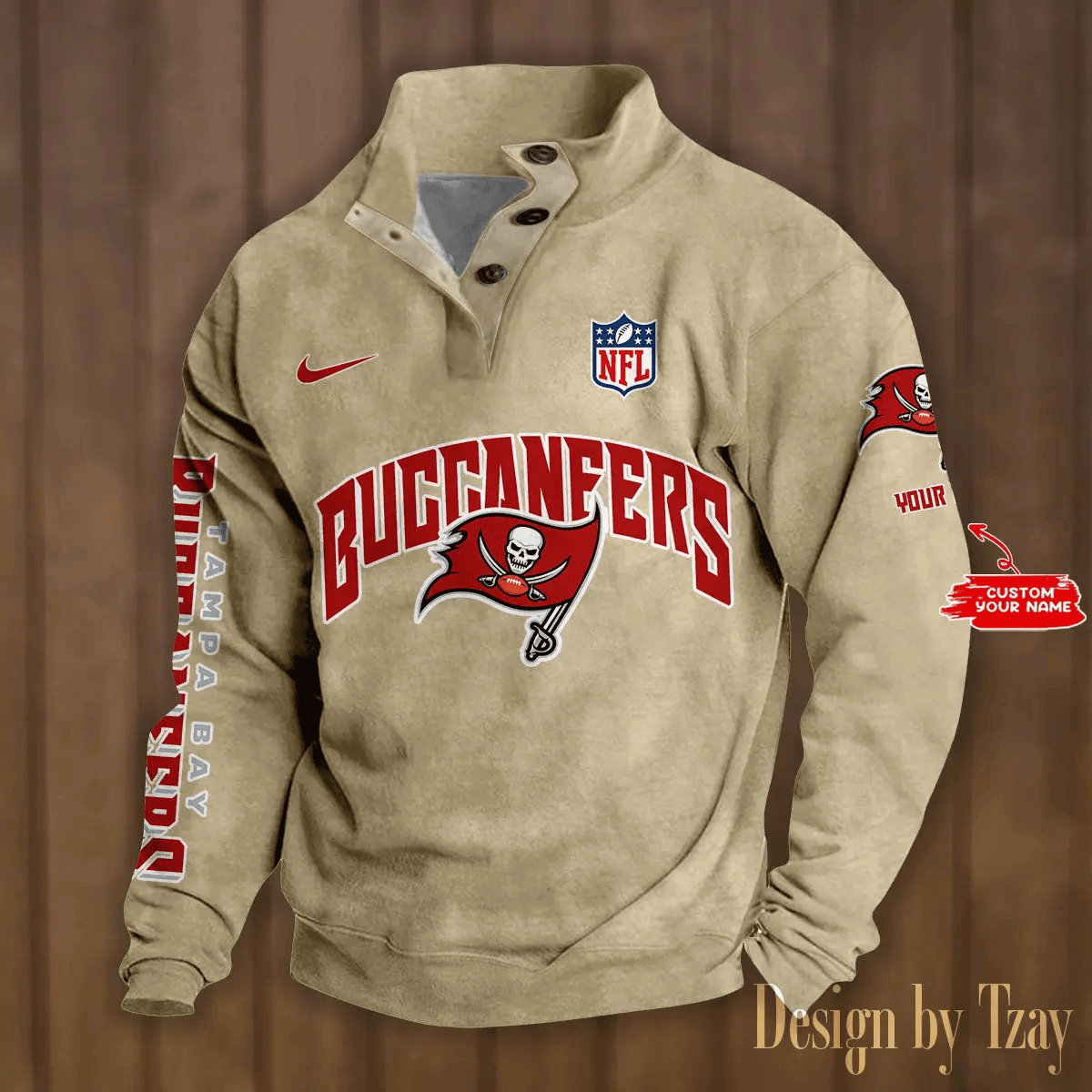Tampa Bay Buccaneers Premium Stand-Collar Game-Day Pullover - Engineered Warmth & Personalized Name S9DBSCH062