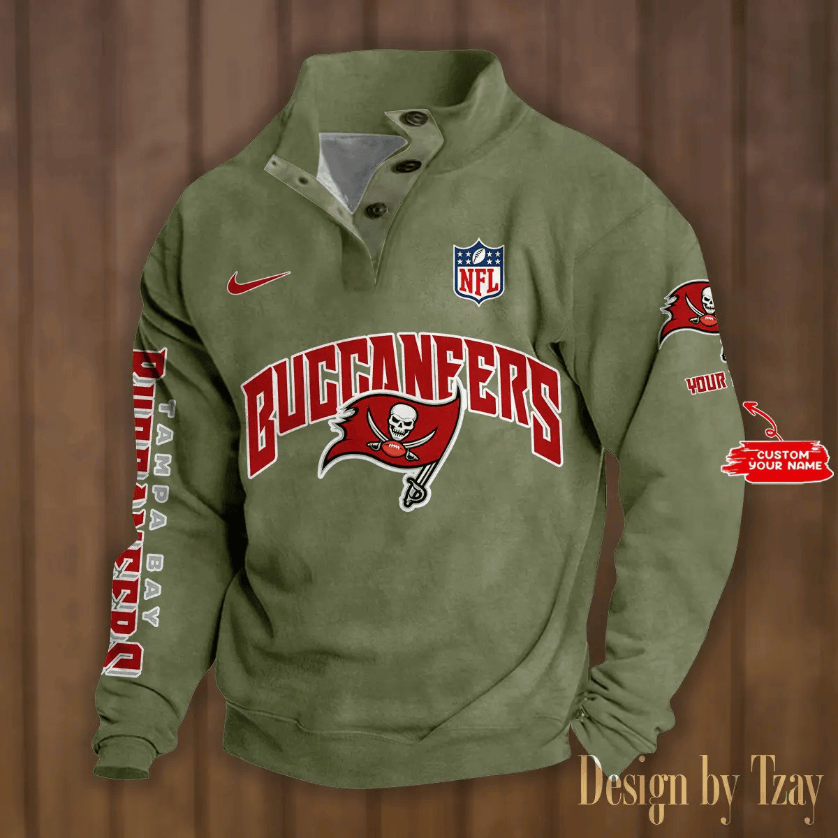 Tampa Bay Buccaneers Premium Stand-Collar Game-Day Pullover - Engineered Warmth & Personalized Name S9DBSCH062