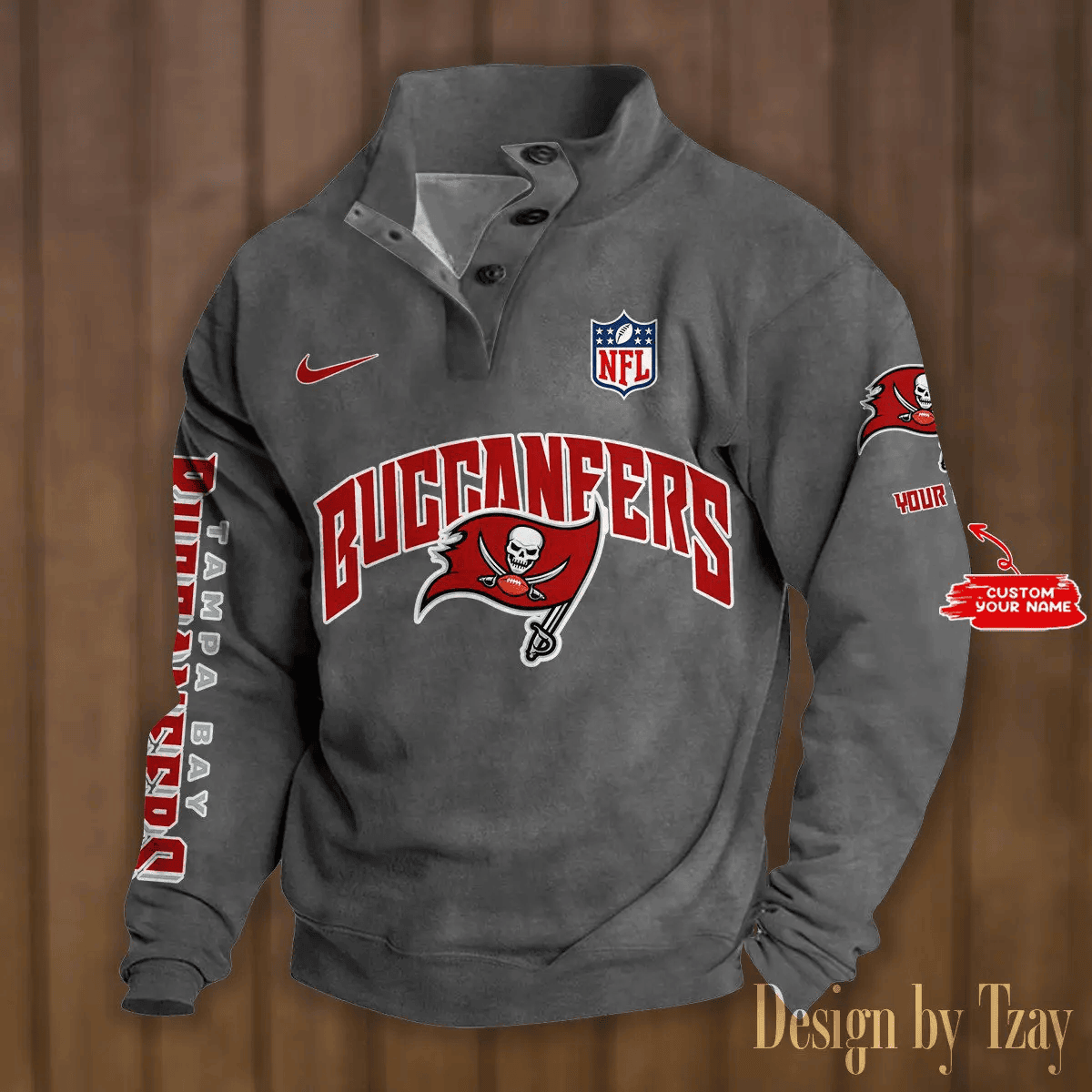 Tampa Bay Buccaneers Premium Stand-Collar Game-Day Pullover - Engineered Warmth & Personalized Name S9DBSCH062