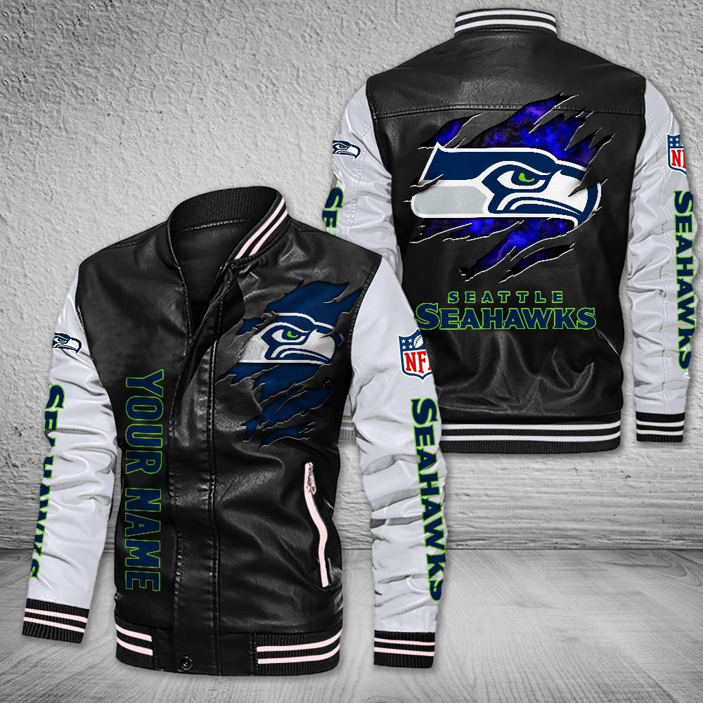 DMHQ0068 Seattle Seahawks Signature Series Leather Jacket — Plush Sherpa Lining