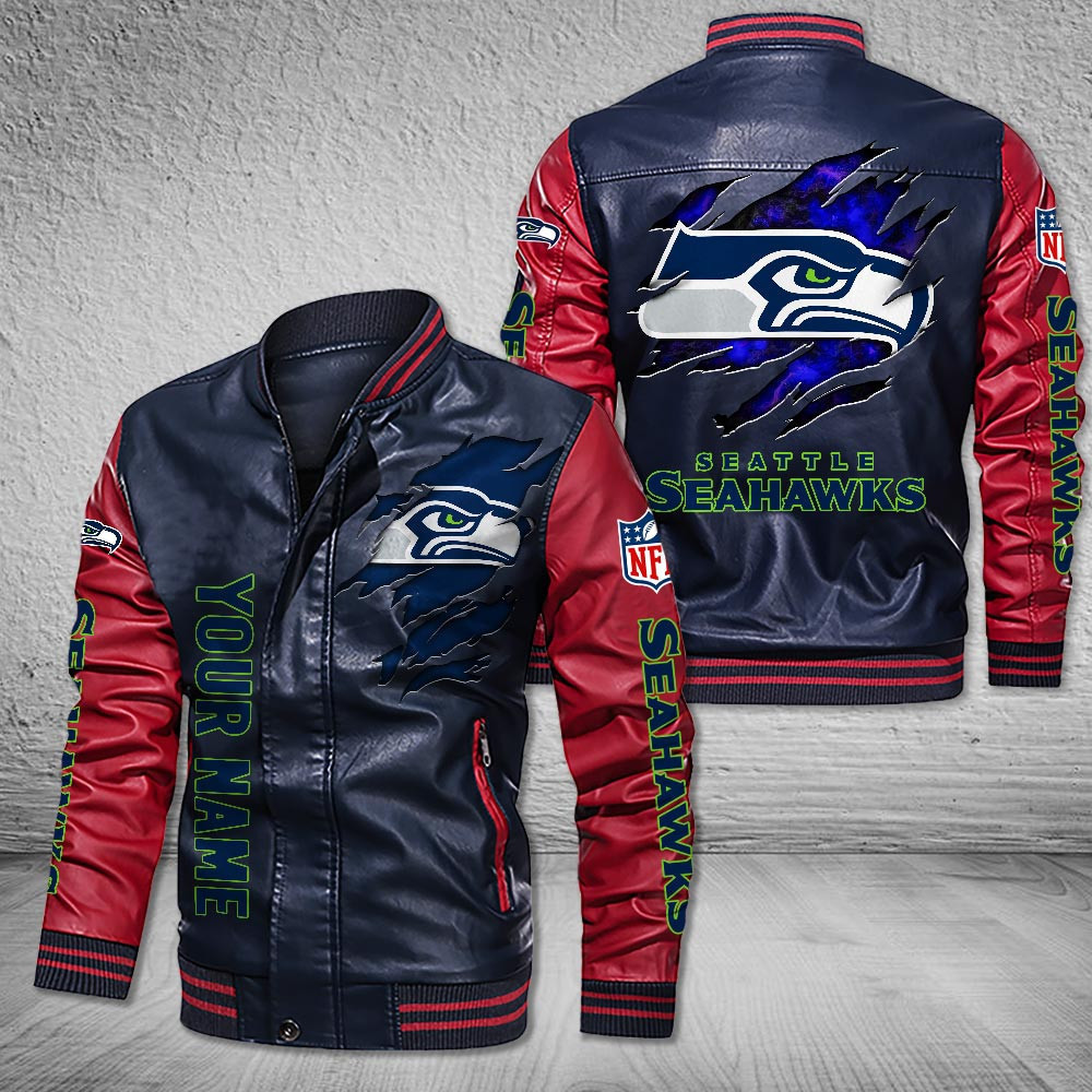 DMHQ0068 Seattle Seahawks Signature Series Leather Jacket — Plush Sherpa Lining