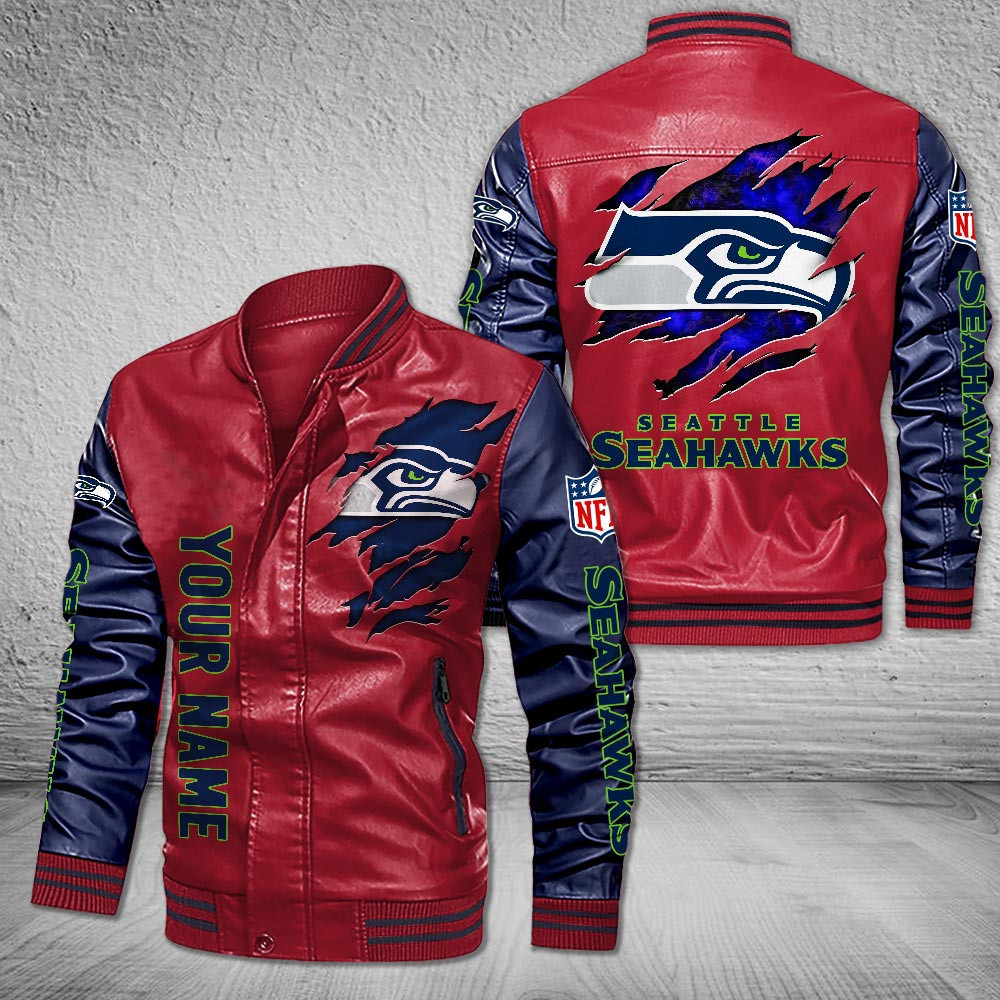 DMHQ0068 Seattle Seahawks Signature Series Leather Jacket — Plush Sherpa Lining