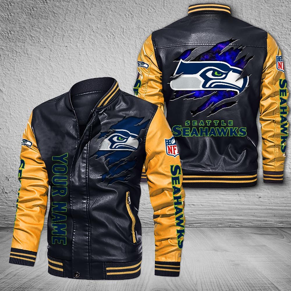 DMHQ0068 Seattle Seahawks Signature Series Leather Jacket — Plush Sherpa Lining