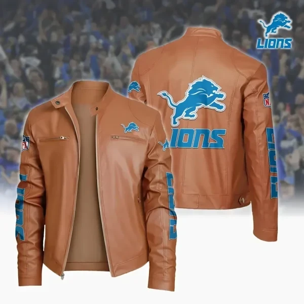 Ultra-Premium Leather Jacket Dual Zip Chest— Detroit Lions SPTSLJ002