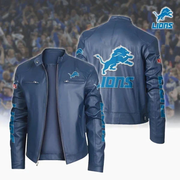 Ultra-Premium Leather Jacket Dual Zip Chest— Detroit Lions SPTSLJ002