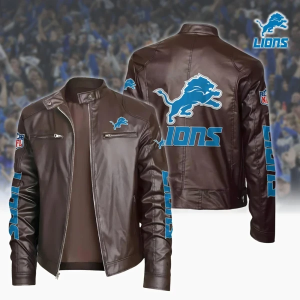 Ultra-Premium Leather Jacket Dual Zip Chest— Detroit Lions SPTSLJ002