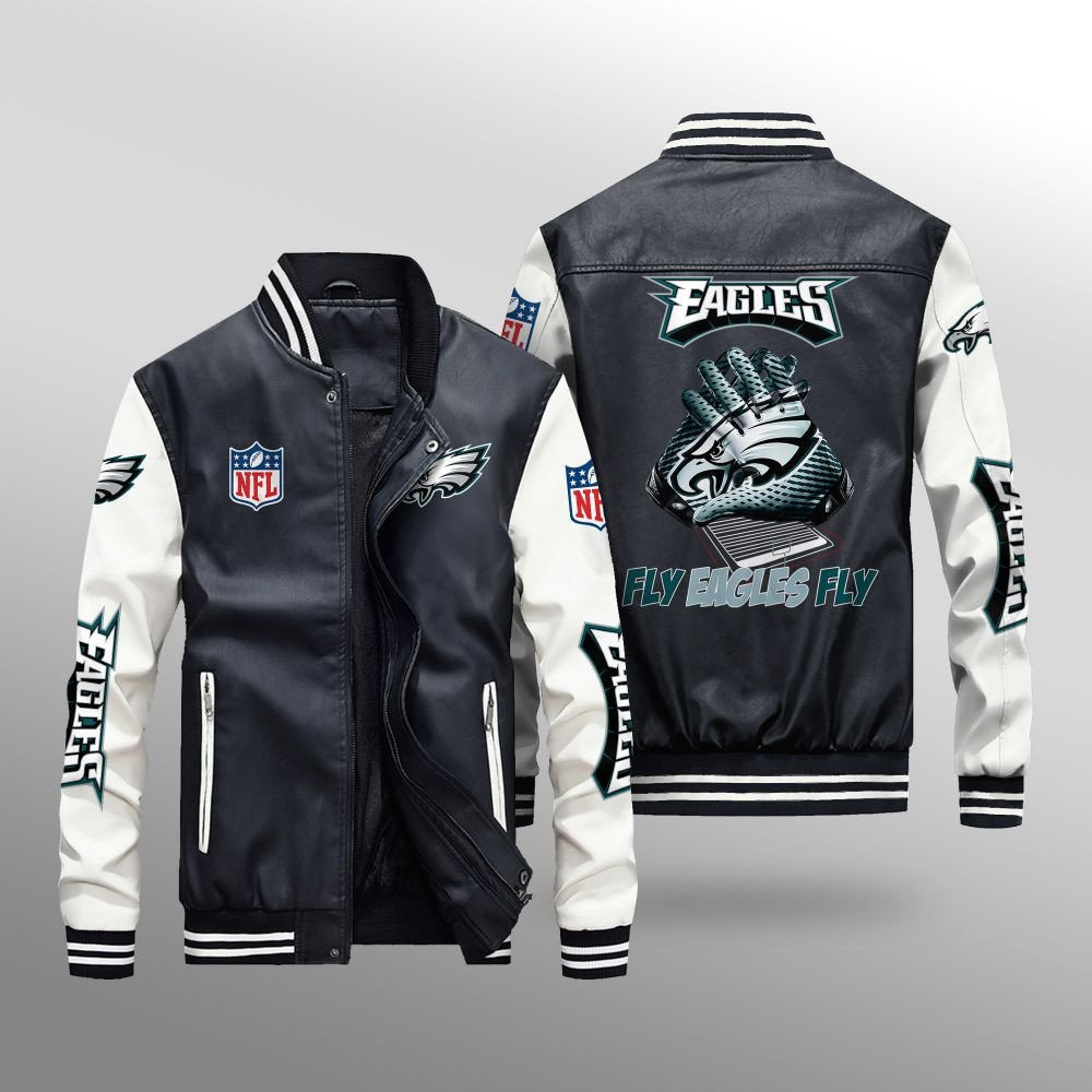 Philadelphia Eagles Premium Fleece-Lined Leather Bomber Jacket BG08