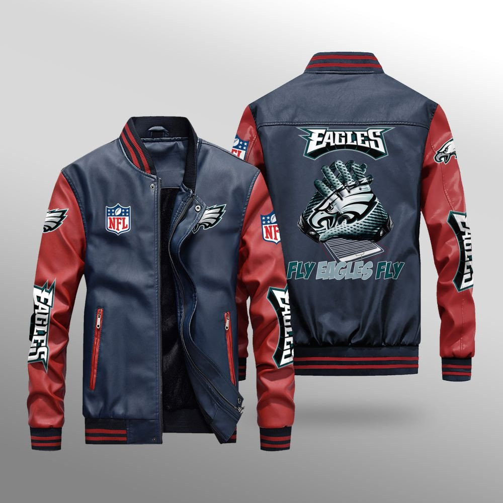 Philadelphia Eagles Premium Fleece-Lined Leather Bomber Jacket BG08