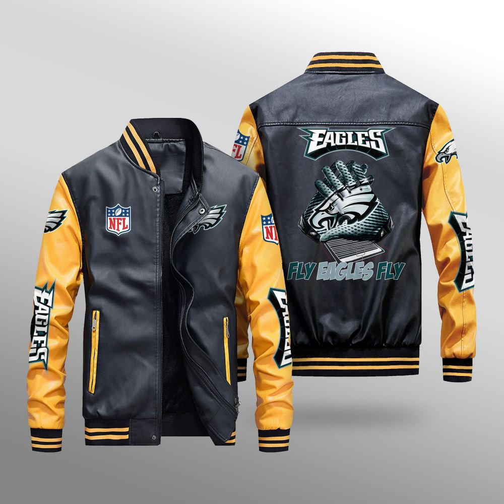 Philadelphia Eagles Premium Fleece-Lined Leather Bomber Jacket BG08