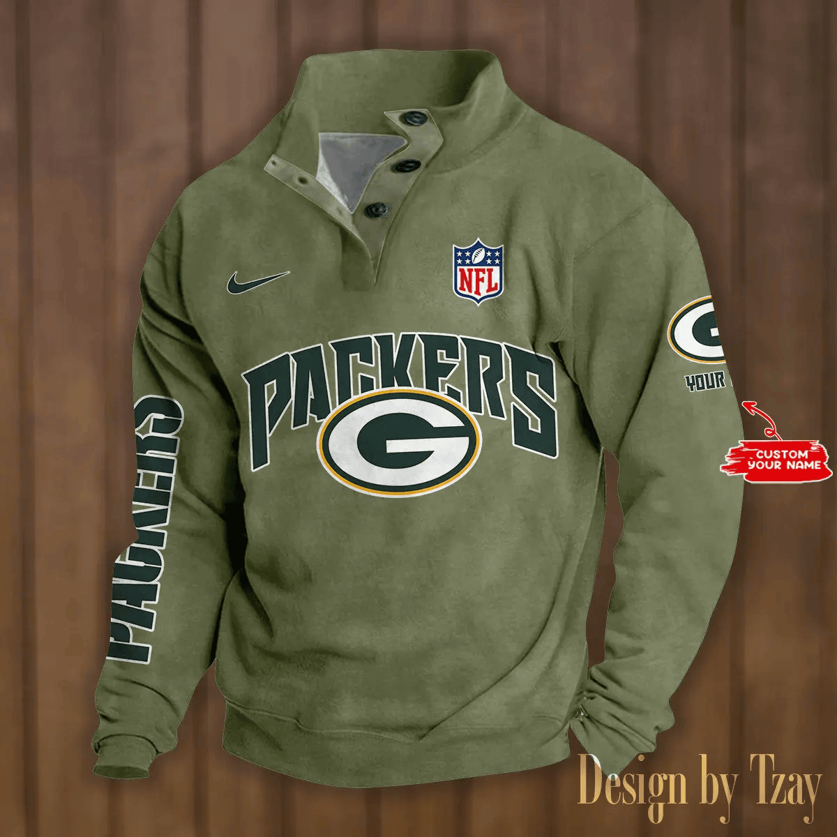 Green Bay Packers Premium Stand-Collar Game-Day Pullover - Engineered Warmth & Personalized Name S9DBSCH044