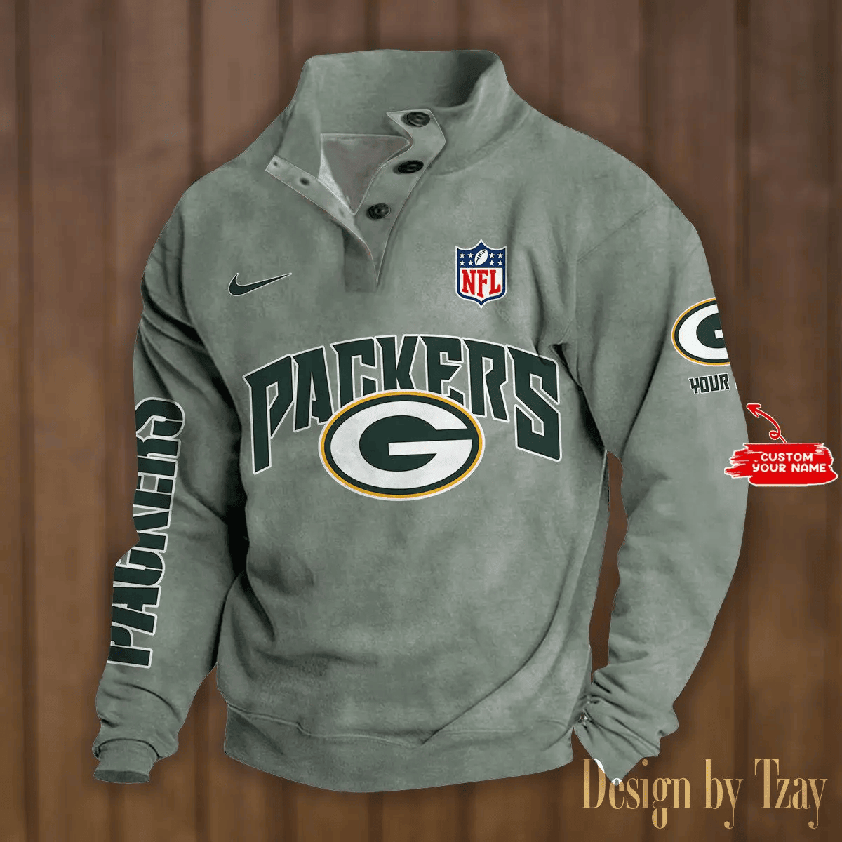 Green Bay Packers Premium Stand-Collar Game-Day Pullover - Engineered Warmth & Personalized Name S9DBSCH044
